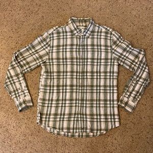 Green Linen Plaid Button Down